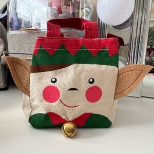 Christmas Elf Mini Tote Bag Holiday Canvas Gift Bag Jingle Bell